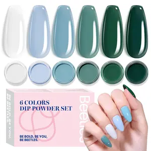 Beetles Dip Powder Nail Kit, 6 Winter Colors White Bule Green Natural Nail Dip Powder Kit Starter Set French Nail Art Manicure Salon No Need Nail Lamp Cured Glossy Lake DIY Gifts for Women