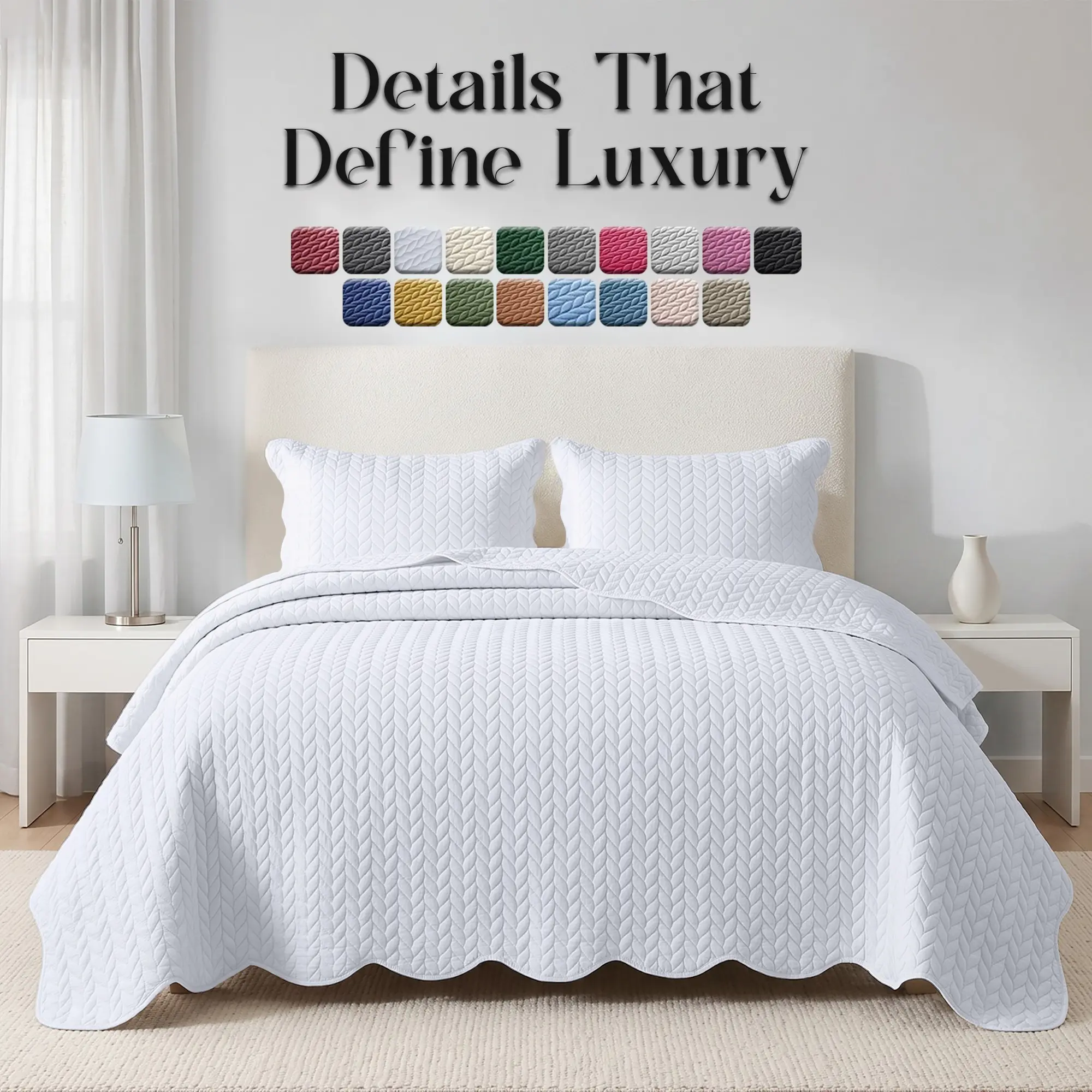 Imperial Homeware Leaf Ultrasonic Embossed Quilted Bedspread Set Lightweight Summer Bedspread with Pillow Shams Twin, Queen, King and California King Sizes Microfiber Bedding Set