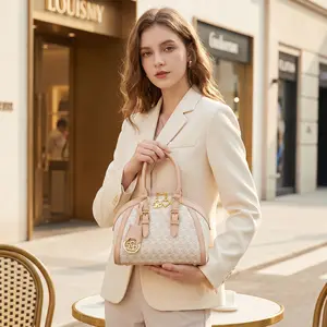 Elegant Monogram Dome Satchel - Luxury Top Handle Bag with Gold-Tone Hardware