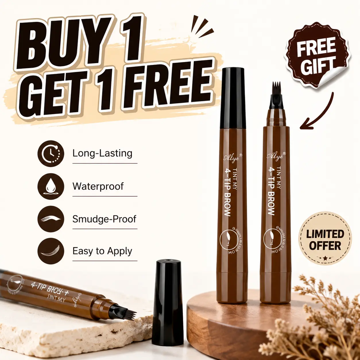 Buy 1 Get 1 Free 4-Fork Tip Microblading Eyebrow Pen, Waterproof Liquid Brow Tattoo Pen, Long Lasting Natural Hair-Like Wild Eyebrow Makeup