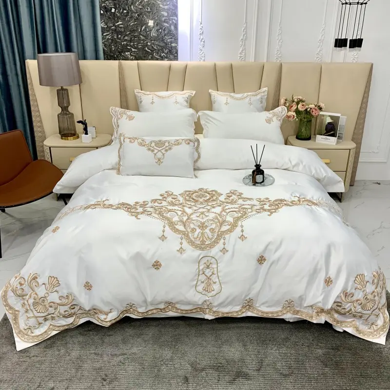 4-Piece Classic European-Style Luxury Wedding Bedding Set for Master Beds - Fade-Proof Pure Cotton Sheets, Printed Washed Silk Duvet Cover with Luxury Touch