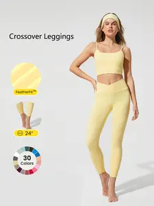 GLOWMODE 24" FeatherFit Crossover Yoga Leggings Buttery Soft High Stretch Crossover Waist Sports Tights