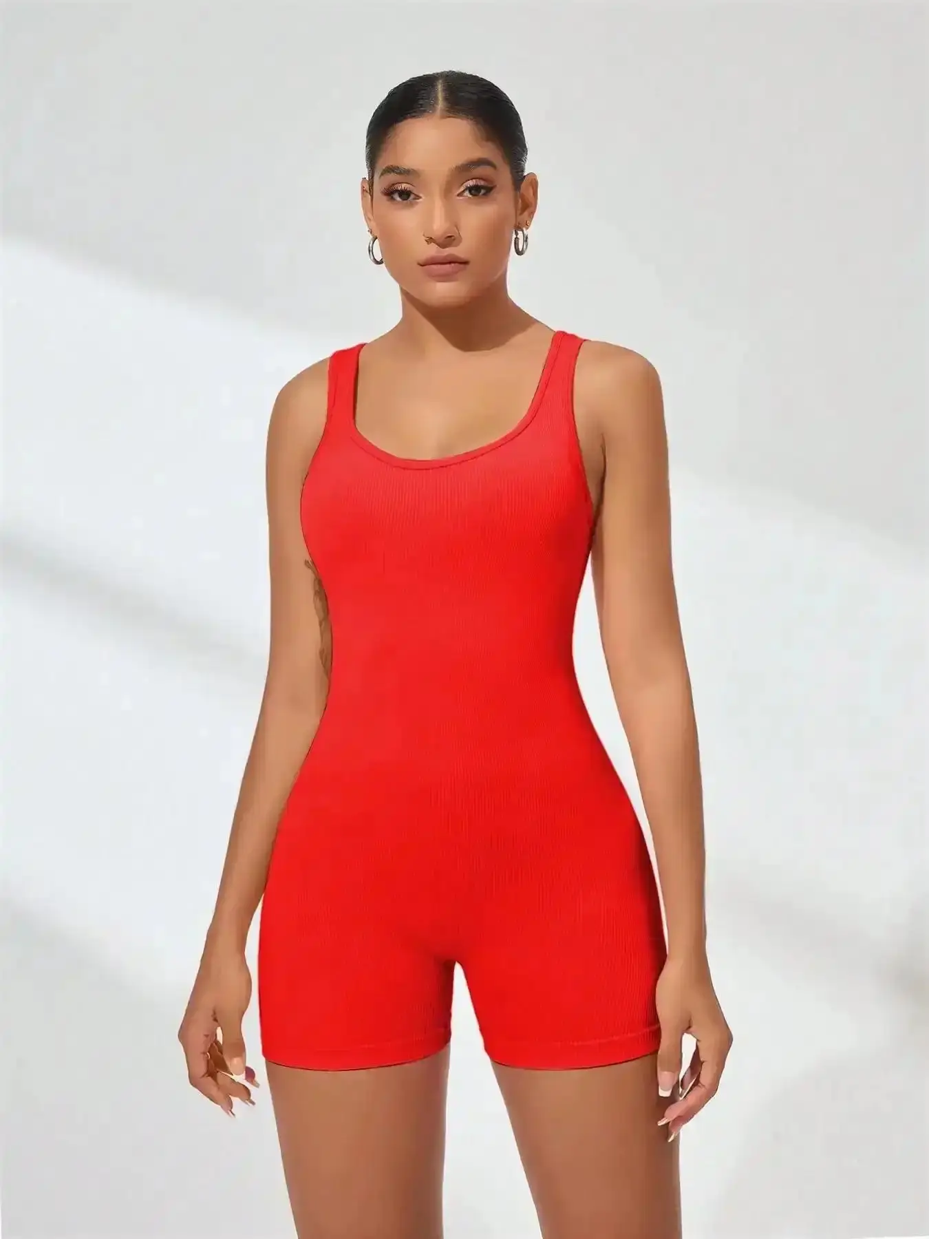Women's Chic Solid Tank Romper, Casual Sporty Comfy Breathable Sleeveless Romper Leotard Outfit for Yoga Gym Workout, Ladies Sportswear for All Seasons Square Neck Spring Fall Slim Fit, Stretchy, Flexible