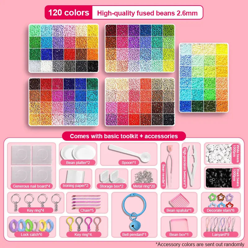 120-Colors 3D Fuse Beads Set – Pixel Puzzle Beads DIY Craft Kit with Pegboards, Ironing Paper, Tweezers & Accessories | All-in-One Beading Set for Jewelry Making, Pixel Art, Keychains, Creative DIY Projects | Halloween Gift-summervibes