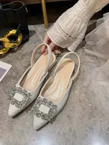 Women's Elegant Pointed Toe Slingback Sandals, Fashionable Heeled Sandals, Low Heel Buckle Rubber Shoes for Work & Casual