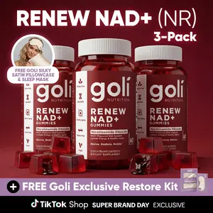 Goli Renew NAD+ (NR) Gummies. Clinically Studied NR Nicotinamide Riboside, Healthy Aging & Cellular Energy. Gluten Free, Non-GMO, Gelatin-Free, Vegan.