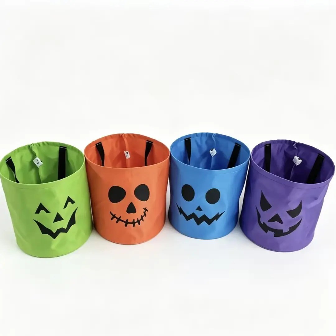 Halloween LED Light Spooky Candy Pumpkin Buckets Set, 10.2x11.8in Lightweight Orange Reusable Polyester Goody Baskets, Halloween Party Favor Supplies & Gifts (Toys & Hobbies, Pool/Water/Sand Play Accessories)
