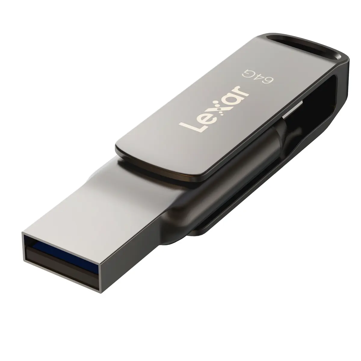 Lexar JumpDrive Dual Drive D400 64GB 2-in-1 Metal Flash Drive - USB 3.1 Type-C, Swivel Design, Datashield Password-Protected Safe, Silver, 2-In-1 Flash Drive, Universal Storage Solution