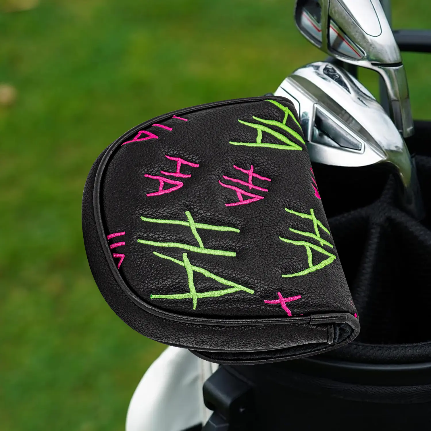 Fun Ha Letter Golf Club Head Cover, Golf Putter, Dustproof Wear-Resistant PU Material, Embroidery Design, Best Protection, Gift Choice