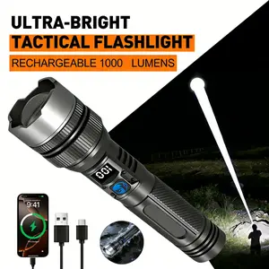 2-in-1 High-Power Flashlight & Power Bank, Rechargeable Zoomable Waterproof Torch with Digital Display Adjustable Brightness, Outdoor Camping Emergency Tools, Home Essentials Outdoor Gadgets Camping Tool Kit Household Items Black