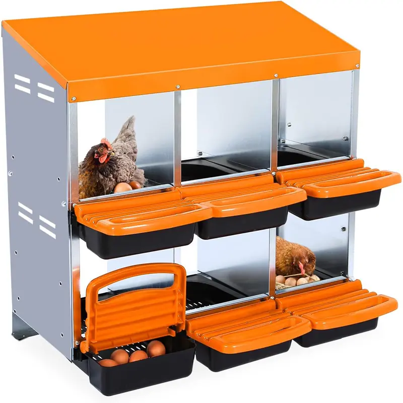 6/8/10-Hole Chicken Nesting Box with Removable Lid, Metal Chicken Coops with Roll Away Design/Easy Egg Collection/Ventilation Holes, for Chickens Coops, Duck and Hens