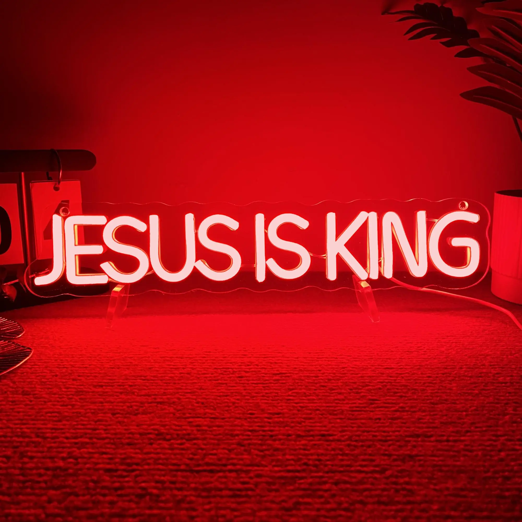 Jesus Is King Neon Sign, USB Plug LED Neon Light, Novelty LED Light Sign, Neon Accent Lights, Christian Decor, Gifts for Friends, Bedroom Wall Hangings, Religious Gift, Indoor Decorative Light, Home Decor Light, Led Decoration, Led Neon Signs