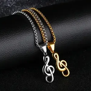 Music Note G Treble Clef Pendant Necklace with Chain 24" Mens Womens
