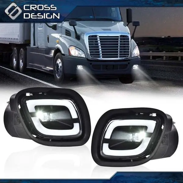 CROSSDESIGN Black Housing LED Fog Lights - 1-Pair Durable Material Stable Car Accessories for 2008-2017 Freight Cascadia Trucks, High Performance LED Lighting