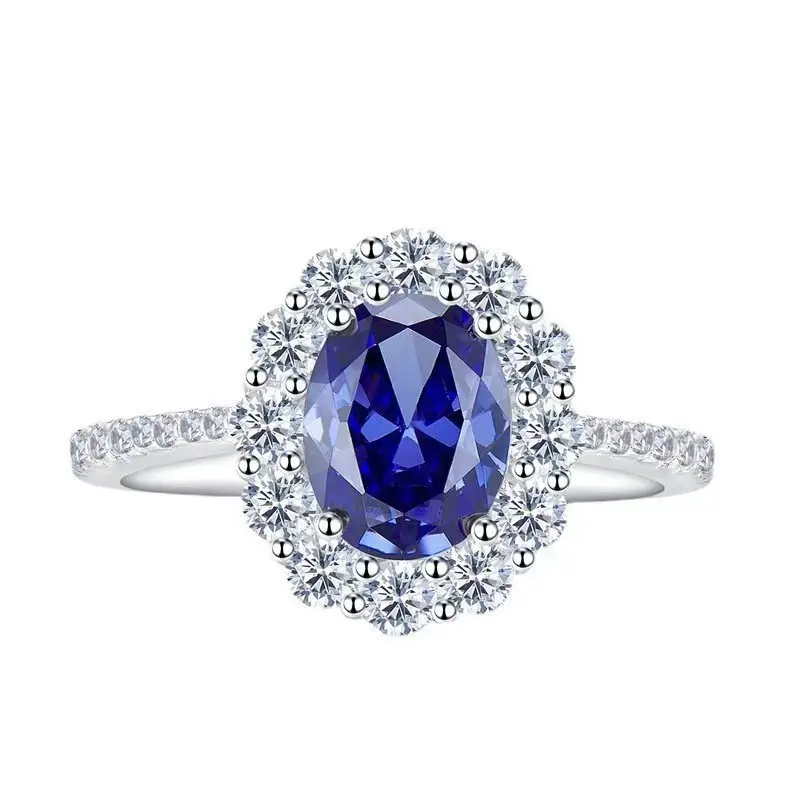 Lady's 3.90-carat (Cwt) Blue-White Sapphire Birthday Stone Ring - Sapphire ring set with pure silver round diamond tips- Suitable for parties, weddings, proposals, anniversaries and everyday wear fashion jewelry, Sapphire Ring Circle Ring Real Rings