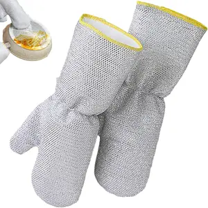 Wire Dishwashing gloves, Multipurpose Non-Scratch Wire Dishcloths for Wet and Dry Use, Reusable Wire Cleaning Cloths for Kitchen, Sinks, and Pans Silver Removable, Washable & More Steel Traditional Cleaner Wool