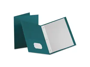 Oxford 57755 Paper Twin-Pocket Portfolio, Tang Clip, Letter, 1/2" Capacity, Teal, 25/Box