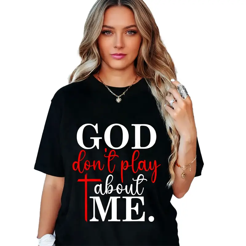 Women's Vintage Christian Inspirational Faith Graphic T-Shirt - Casual Cotton Blend Fabric, Round Neck, Funny Everyday Wear Tshirt