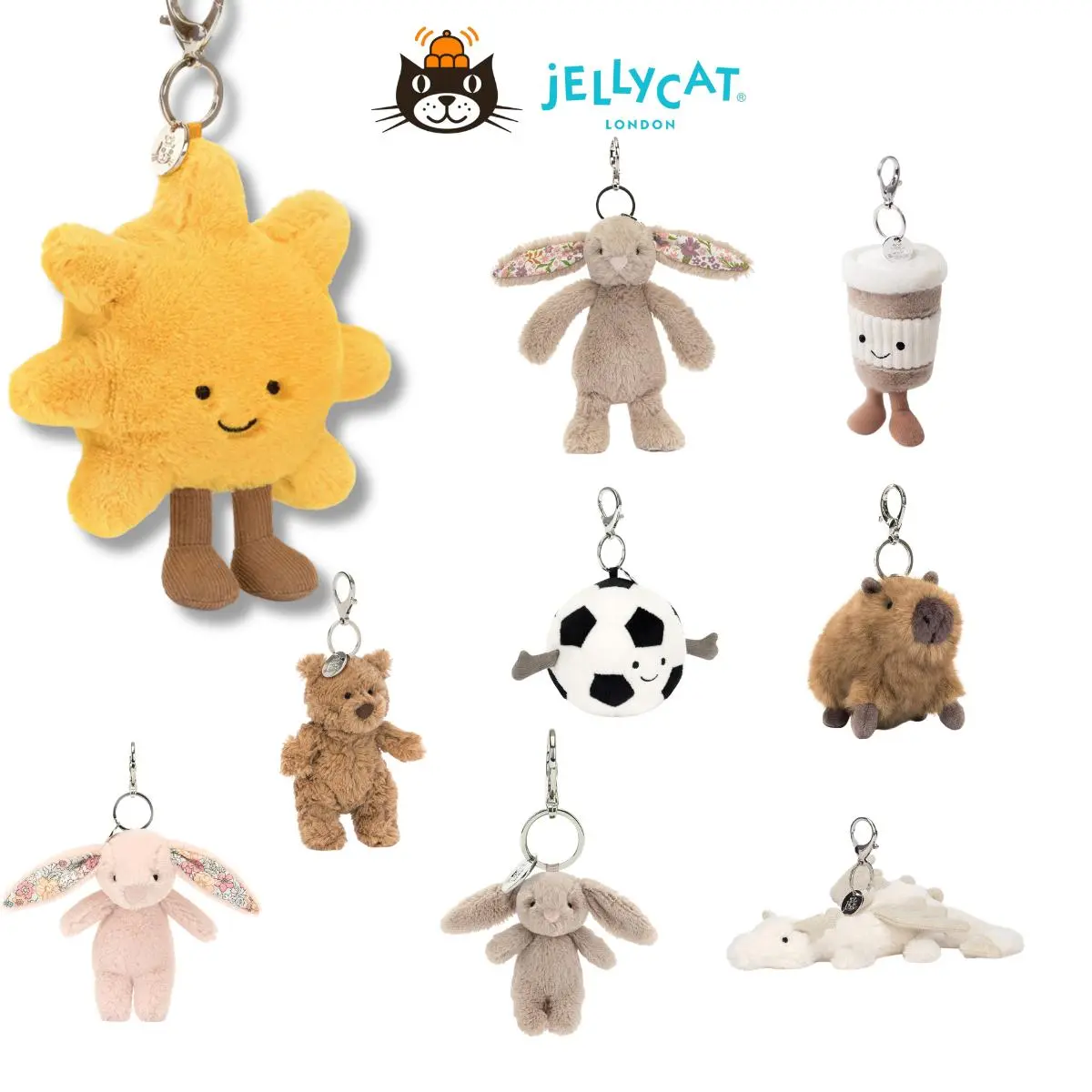 2026 Amuseable Sun Jellycat Plush Keychain Bag Charm Collection, Blossom Bunny, Dragon, Capybara Cute Backpack Accessories