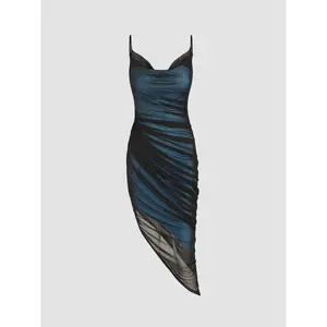 Cider [size 0-10] Mesh Cowl Neck Ruched Maxi Dress