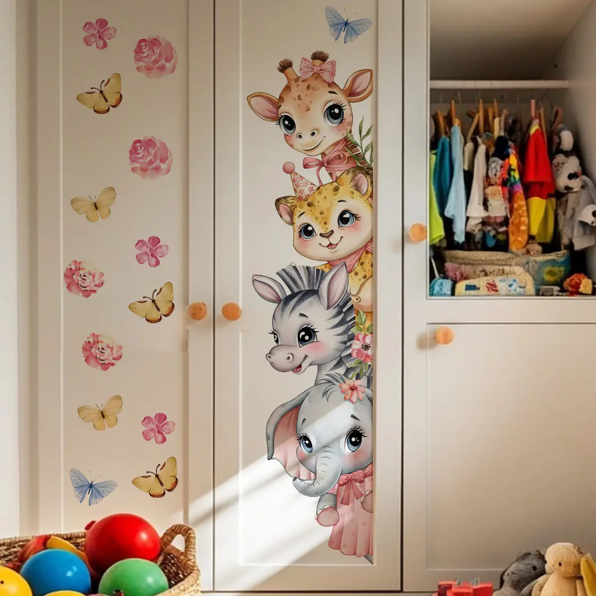 A (30*90cm) giraffe and butterfly 2D flat wall sticker, Decorative Wall Sticker, home decoration self-adhesive wall sticker, Floral Pattern Sticker, M20251
