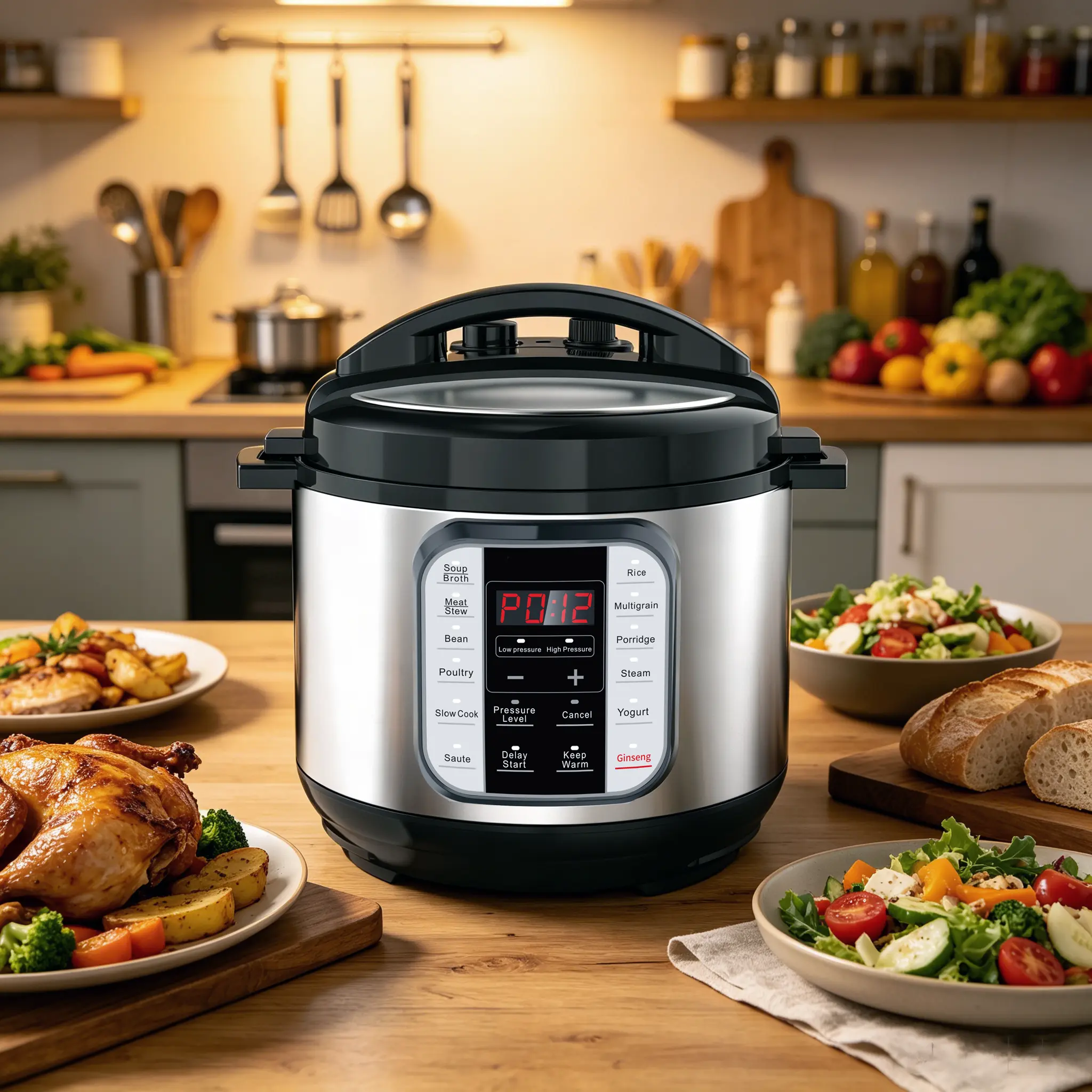 6Qt Electric Pressure Cooker with Stainless Steel Inner Pot, 12-in-1 Multi Cooker for Rice, Soup and Stew, Practical Kitchen Gift for Wife, Parents, New Home and Family Meals