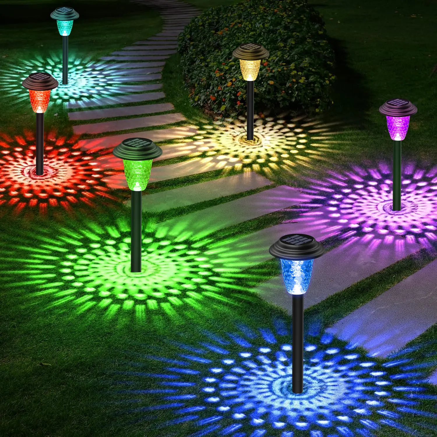 Solar Pathway Lights Outdoor 10 Pack,  Bright 7-Color Changing/Warm White Solar Lights Outdoor Waterproof Solar Garden Lights, Outdoor Lights Solar Powered Landscape Path Lights for Yard, Walkway, Lawn