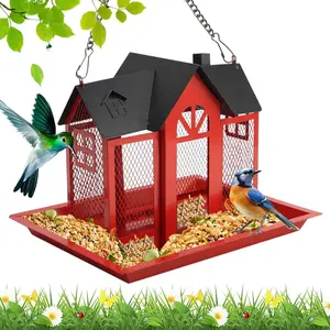 Bird Feeders House for Outdoors Hanging, Weatherproof Metal Bird Feeder House, Capacity Metal Wild Bird Feeder Squirrel Proof for Garden Yard Outside, Cardinal Birdfeeder Birdhouses Gift for Bird Lovers