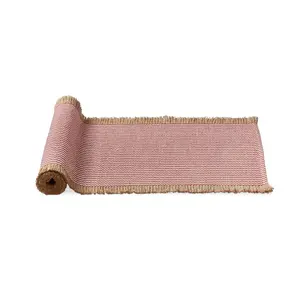 tag Merry Stripe Jute Table Runner for Christmas Red Multi 72 x 17.5 in Spot Clean Holiday Decor