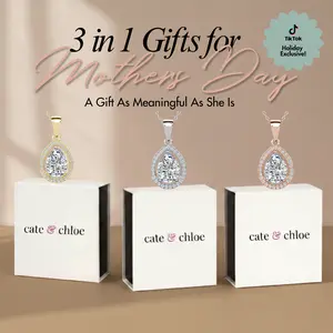 Cate & Chloe Isabel 3-in-1 Mother's Day Necklace Jewelry Set – Hypoallergenic 18k Gold Plated Crystal Teardrop Pendant Necklace – 3 Necklaces with Simulated Diamond Crystals, Each in a Luxury Gift Box – Perfect Stress-Free Gifts