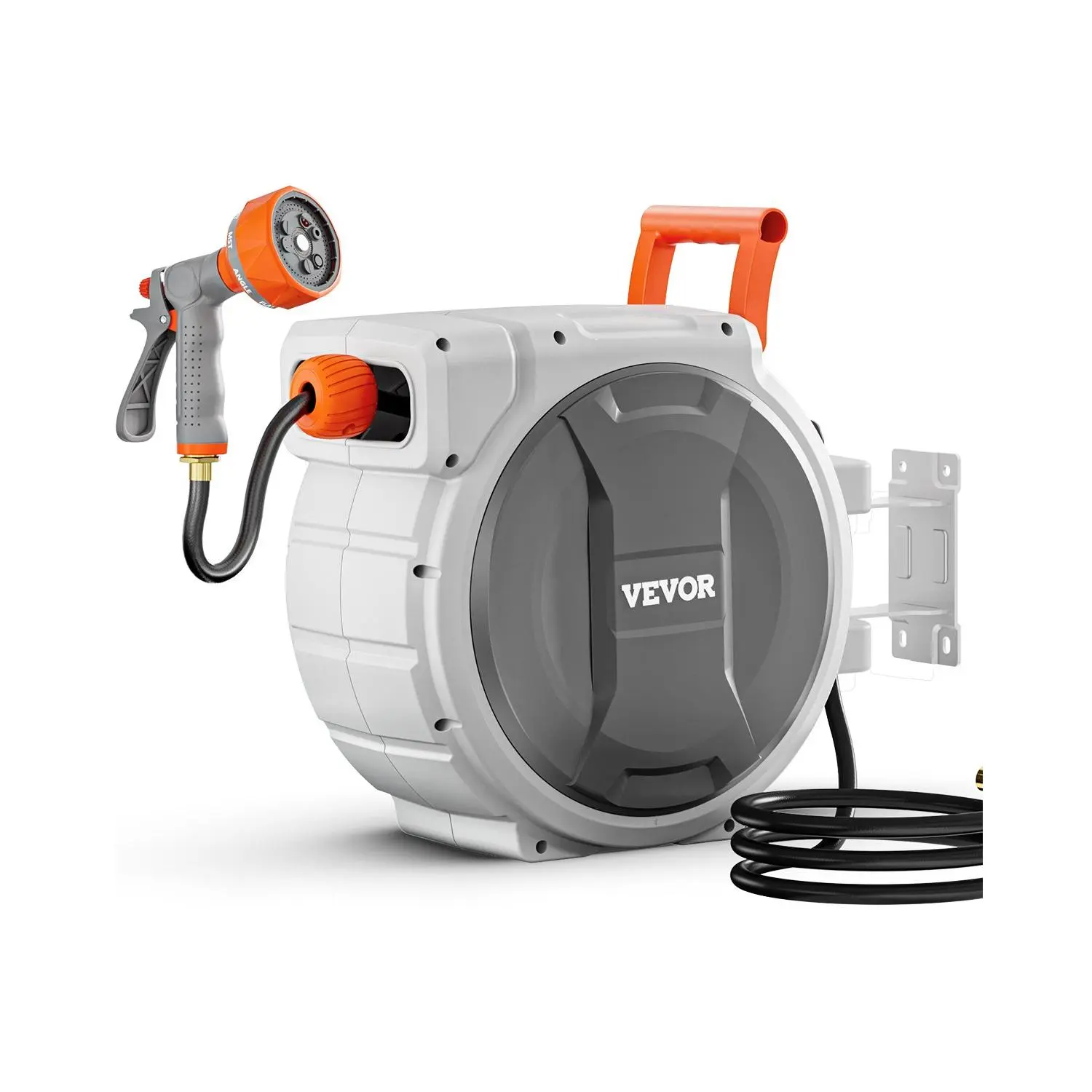 fathersdaygift  VEVOR Retractable Garden Hose Reel, 5/8 Inchx 100 ft Wall Mounted Hose Reel, Heavy Duty Garden Hose Reel with 9 Patterns Nozzle, Any Length Lock, Upgraded Slow Return System and 180Swivel Bracket