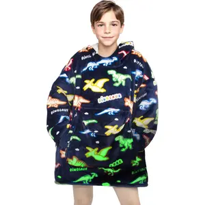 Wearable Blanket Hoodie for Kids Fleece Sweatshirt Blanket Dinosaur Gifts for Boys Girls Flannel Hooded Blanket with and Sleeves for Kids