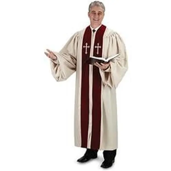 CBCS TS786-57 Cambridge Ivory & Burgundy Pulpit Robe with Embroidered Ivory Crosses, 57 in.