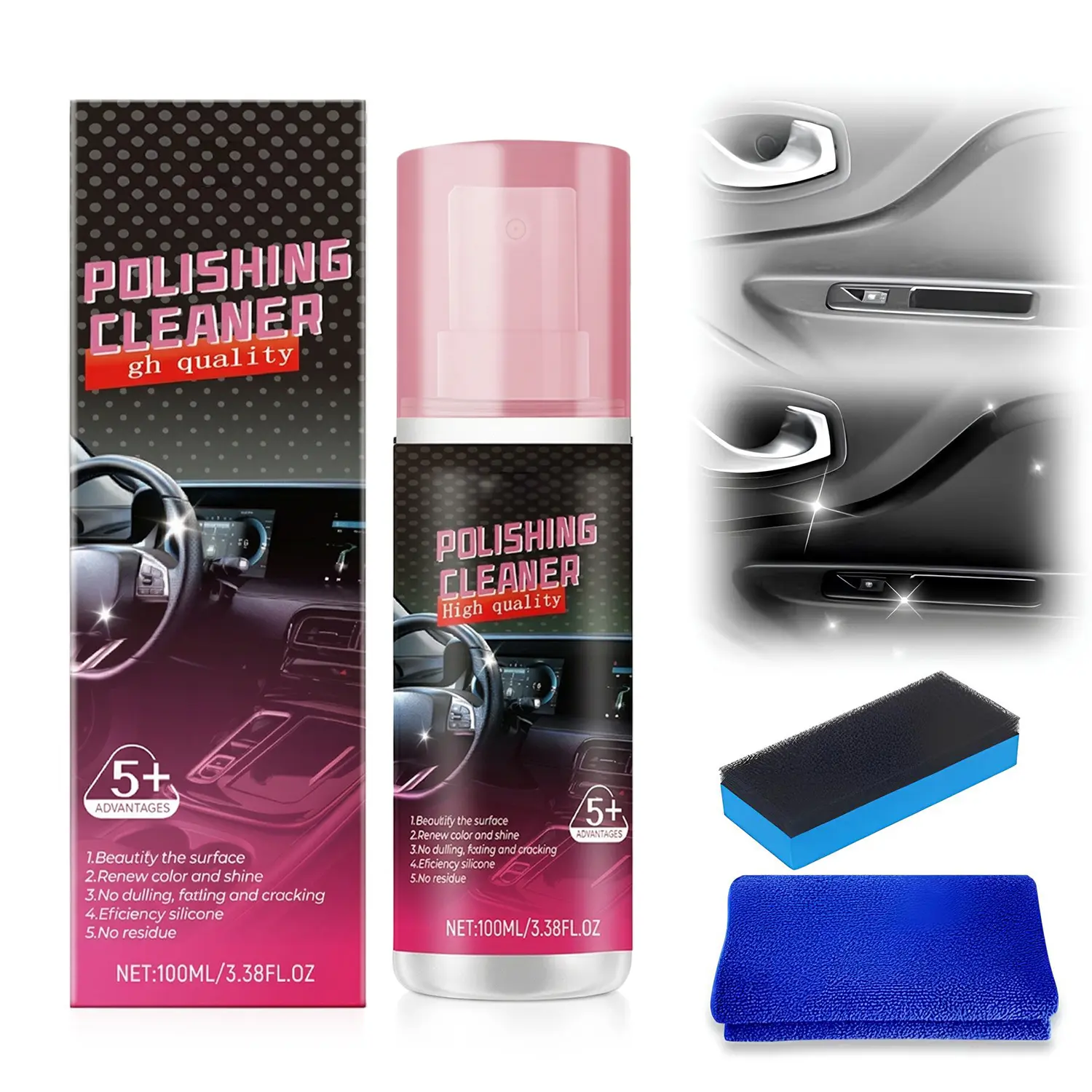 Car Interior Cleaner,Polishing Cleaner Detailer Spray,Leather Cleaner,15 oz. Large-Capacity Interior Detailer in Iron Can,UV Protection,Car Detailing Accessories,Interior All Purpose Car Cleaner ffor Rubber, Plastic, and Leatherr#SummerWins