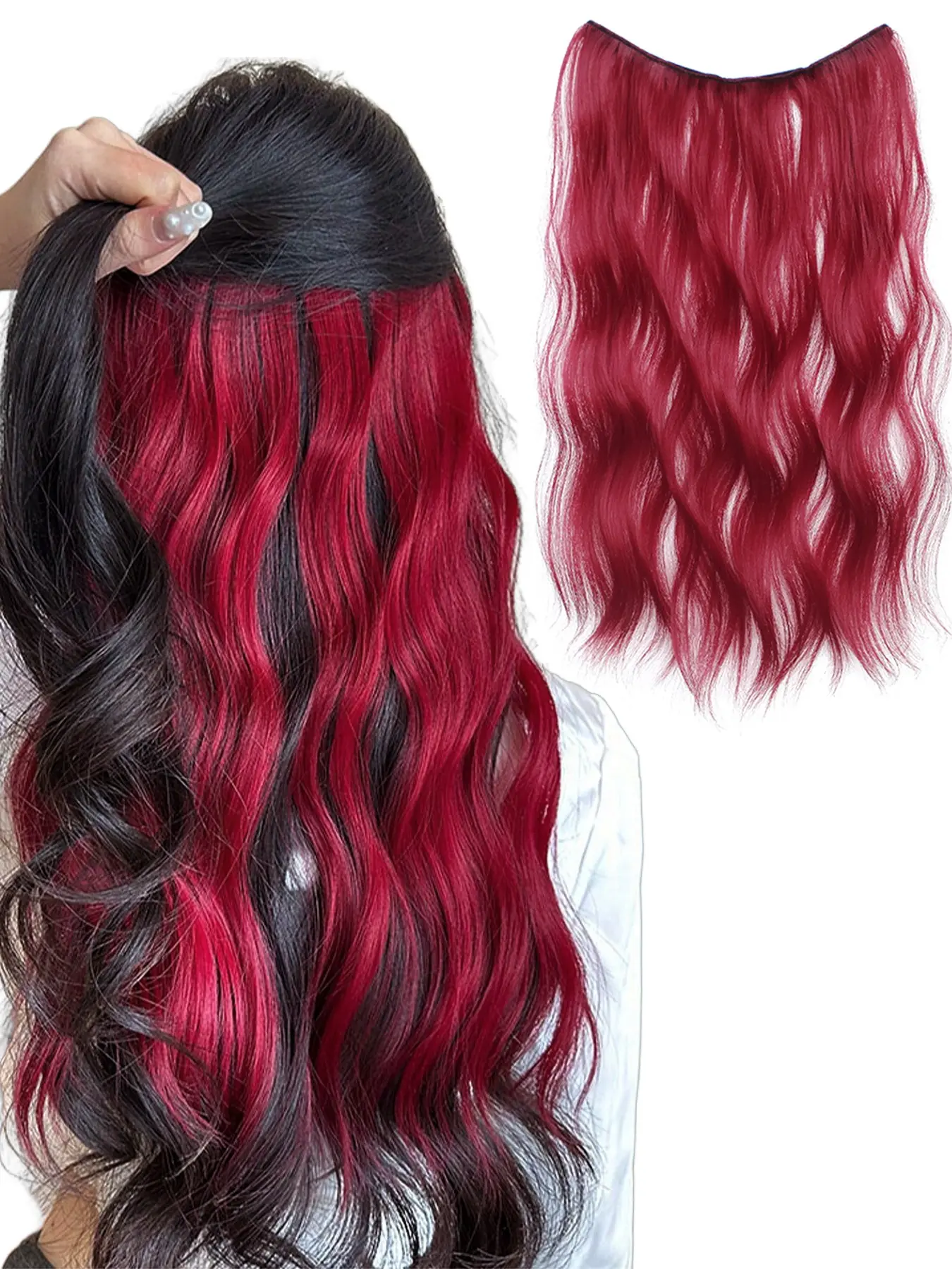 20inch Clip in Hair Extensions Synthetic Wavy Hair Piece Natural Water Wave Loose Deep Wave Colored Hairpiece, Wavy Hairpieces Synthetic Fiber for Women Girls Wig Hair Extensions for Halloween Christmas Party and Daily Use Synthetic Soft Hairpieces