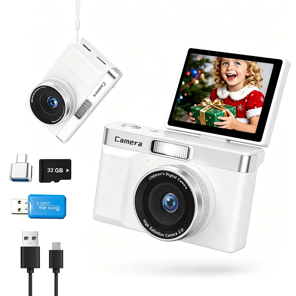 180° Flip Screen Digital Camera, 8X Zoom Anti-Shake Video Camera, Easy to Carry for Vlog Travel, Best Gift for Kids Teens (32G SD Card Included)