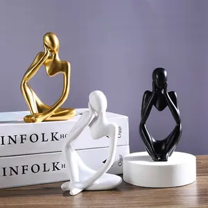 3PCS Mini Abstract Human Figurine Set Resin Craft Decorative Sculptures for Home Decor Living Room and Entranceway Modern Home Decoration in Gold White Black and Sandstone color