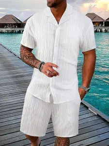 Men's Solid Color Loungewear Set, Casual Comfy Short Sleeve Top & Drawstring Waist Shorts Set, Summer Sleepwear Set for Men, Pajama Set, Shortsleeve, Soft Lounge Sets