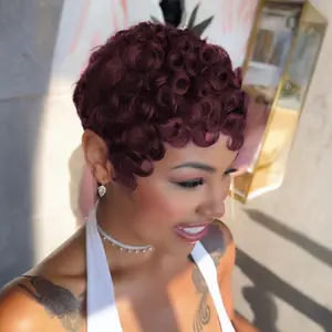 Short Pixie Cut Curly Wigs for Black Women Natural Black Color Glueless Design Beginner Friendly  Wig with Bangs Lightweight Tangle-Free Soft Bouncy