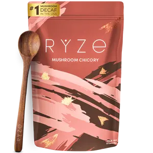 RYZE Mushroom Chicory with 6 Organic Adaptogenic Mushrooms, Keto Caffeine Free Decaf Coffee with Chicory Root for Energy, Focus, Digestion, Immunity with Turkey Tail, Shiitake, Lion's Mane, 30 serving