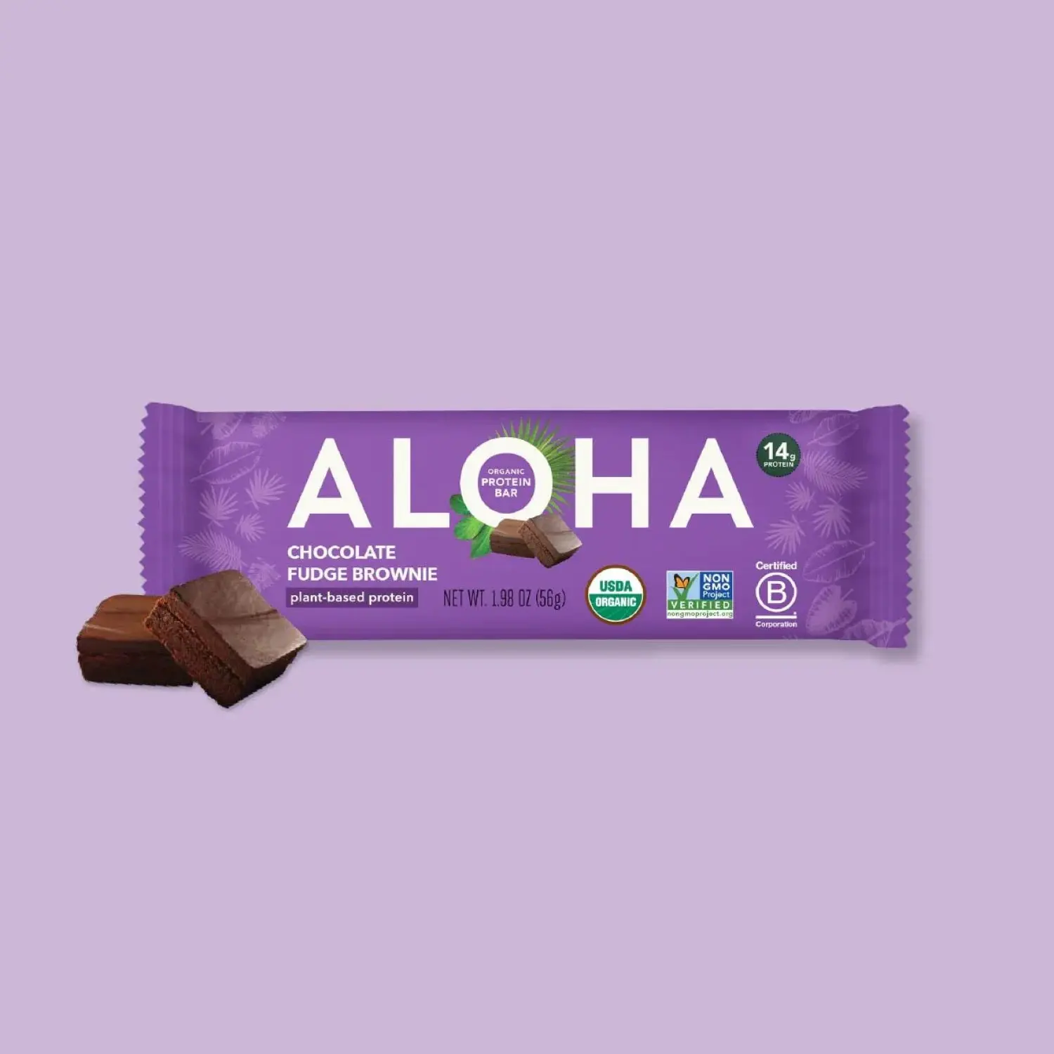 ALOHA Chocolate Fudge Brownie Protein Bar | 12 Bars | 14g Plant Protein, 5g Sugar | Certified USDA Organic, Cocoa, Vegan, Gluten-Free | For the Chocoholic + Brownie Lover