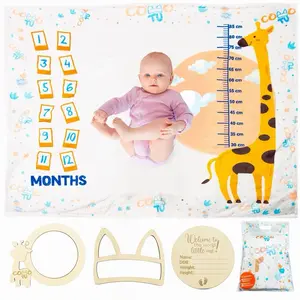 ComoTu Baby Milestone Blanket for Boy and Girl - Ultra Soft Flannel & Minky with Built-In Tape Measure - 50x40 Photo Prop - Newborn Gift - CPC Certified & Gender-Neutral