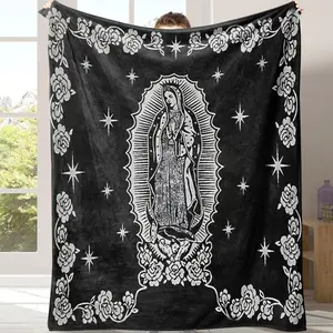 Our Lady Of Guadalupe Pattern Flannel Blanket 1Count Soft Warm Throw Blanket Air - conditioned Room Warm Nap Blanket for Home Office Travel Camping