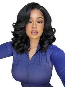 Women's Short Body Wavy Wig, Curly Loose Wave Design, Big Curly Lady Style, Side Part Shoulder Length, Synthetic Bob Wavy Wig (16 Inch), Natural Looking Wigs
