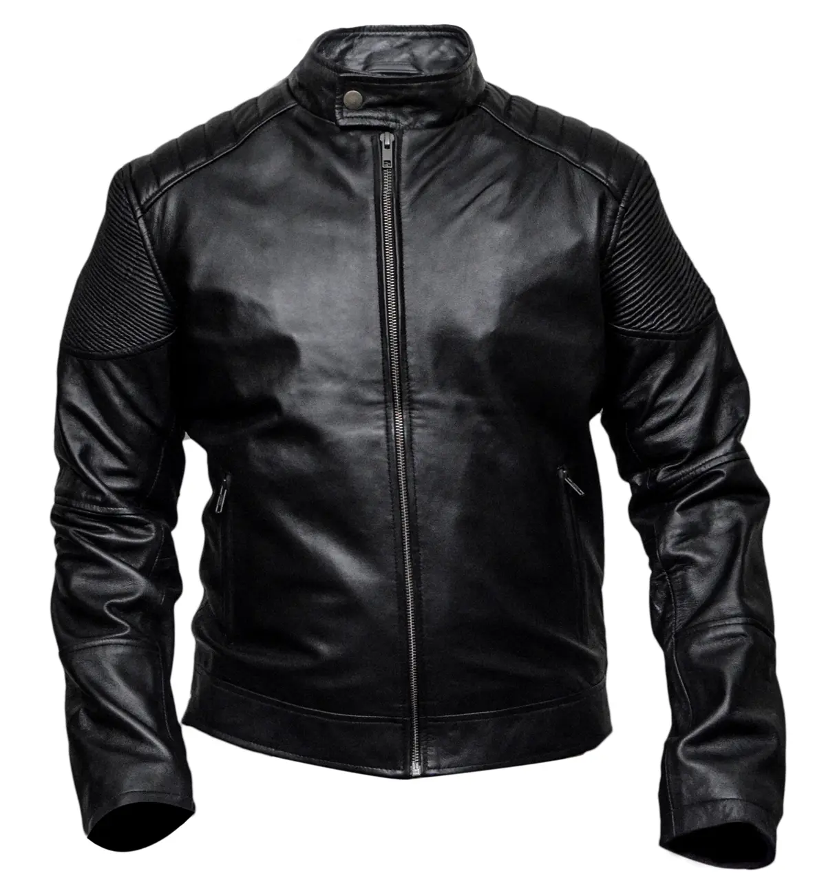 Men's Black Genuine Sheepskin Real Leather Biker Jacket, Men's Black Leather Slim Fit Motorcycle Café Racer Biker Jacket,