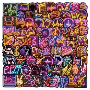103pcs Bar Music Neon Stickers Creative Graffiti Personalized Decoration Hand Account Notebook Decals, Unique Party Supplies