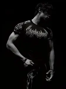 New Men's Fitness Sports Short Sleeve T-Shirt, Gym Shirts, Activewear, Athletic Fitness Clothes, Slim Fit Breathable, Outdoor Running Training, Quick Dry Elastic Cycling Top, Athletic Fitted Breathable