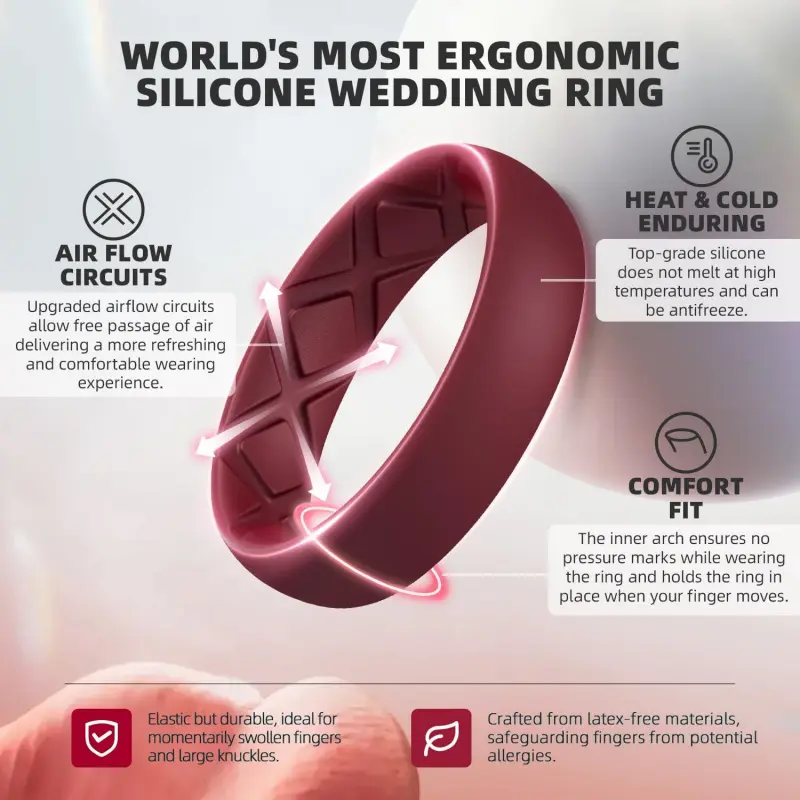 Women's Bridal Rings Sets, Inner Arc Ergonomic Breathable Design Silicone Rubber Wedding Bands Women's Bridal Rings Sets, Inner Arc Ergonomic Breathable Design Silicone Rubber Wedding Bands