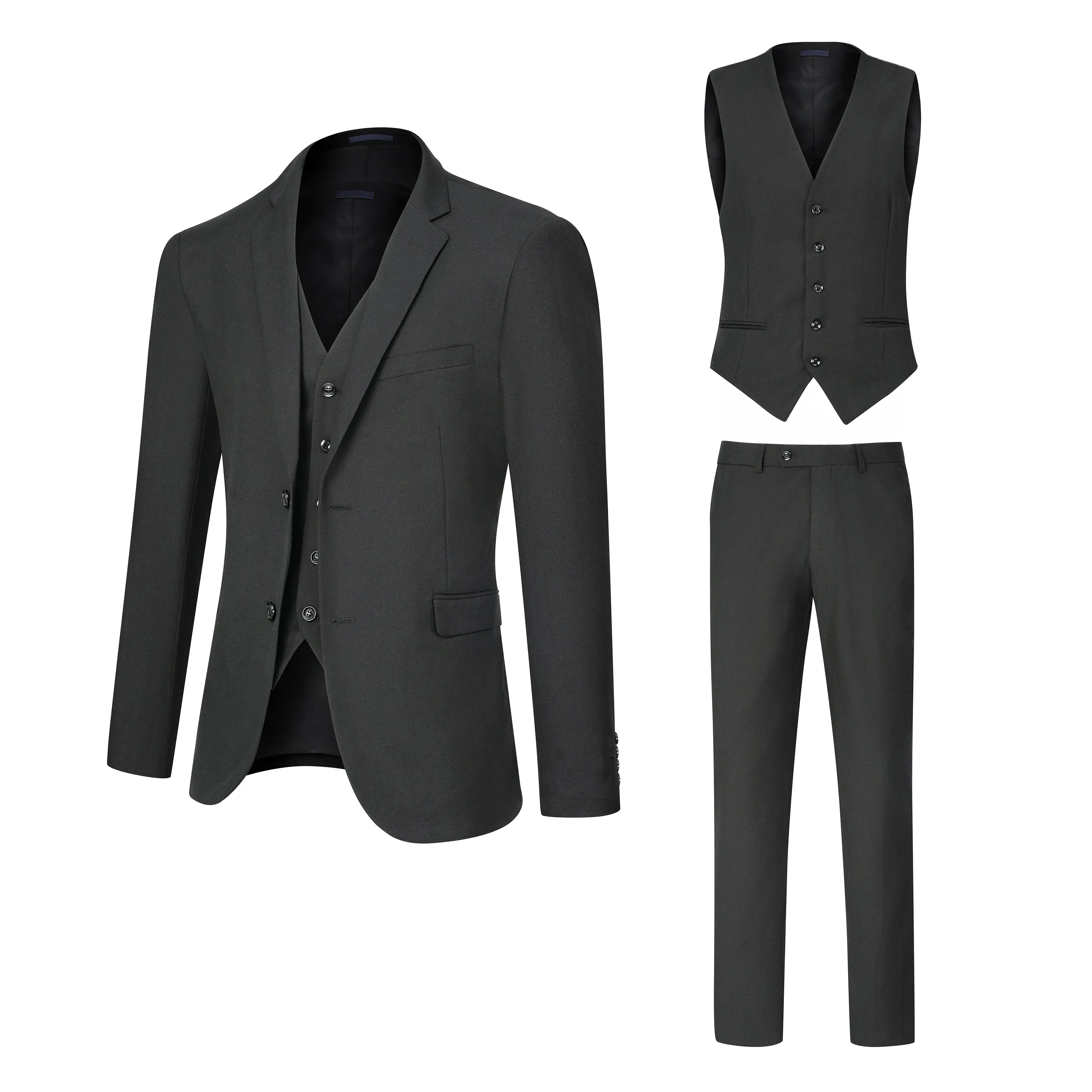 Men's 3-Piece Formal Suit Set - Long Sleeve Blazer, V-Neck Vest, Pants for Wedding, Business - Slim Fit Men's Clothing