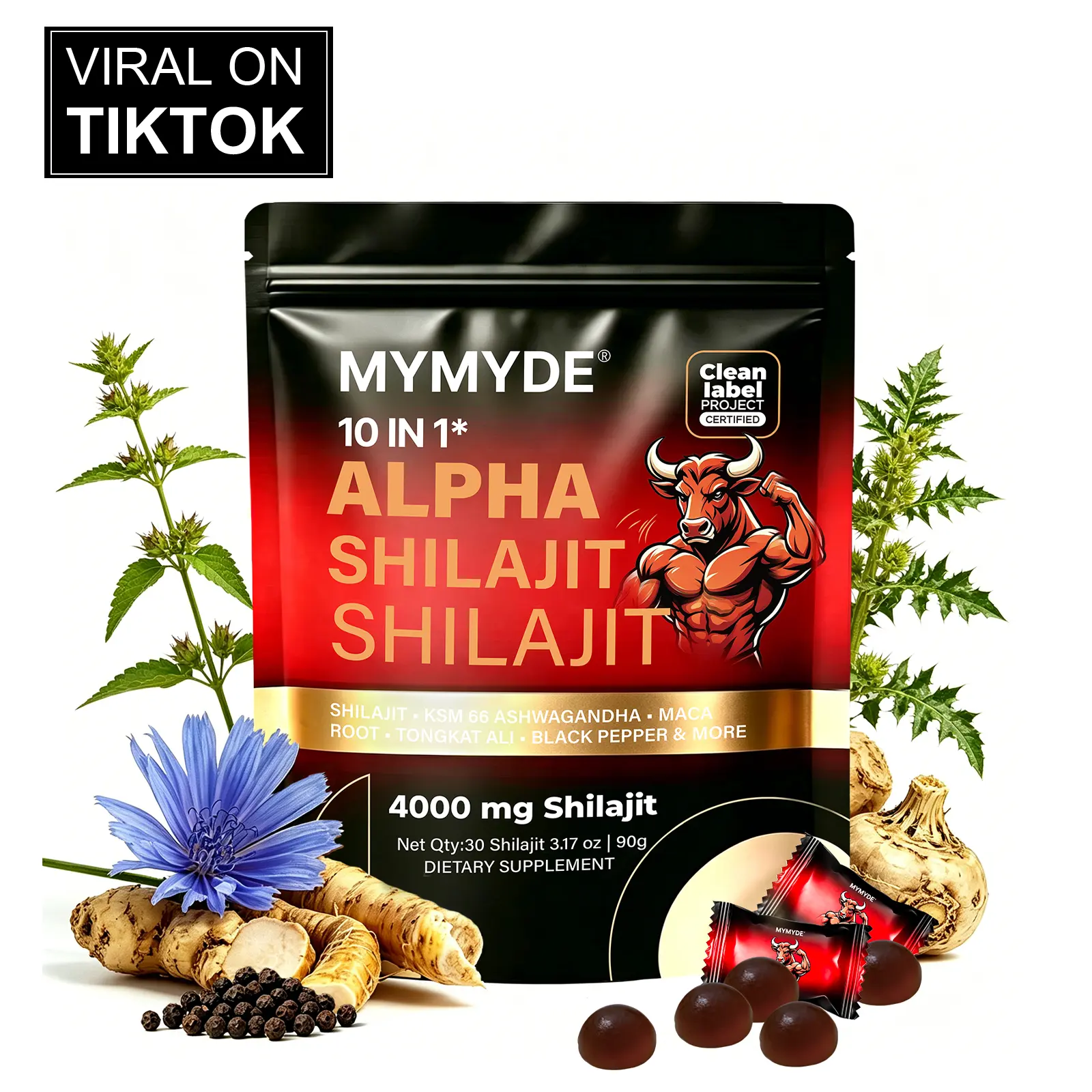 MYMYDE Alpha Shilajit Gummies - 10-in-1 Natural Dietary Vitamin Supplement with Ashwagandha KSM-66 for Daily Wellness Support
